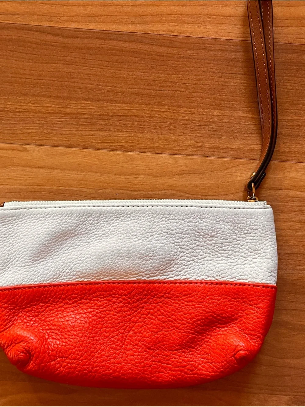 Michael Kors White and Red Pebbled Leather Wristlet Clutch